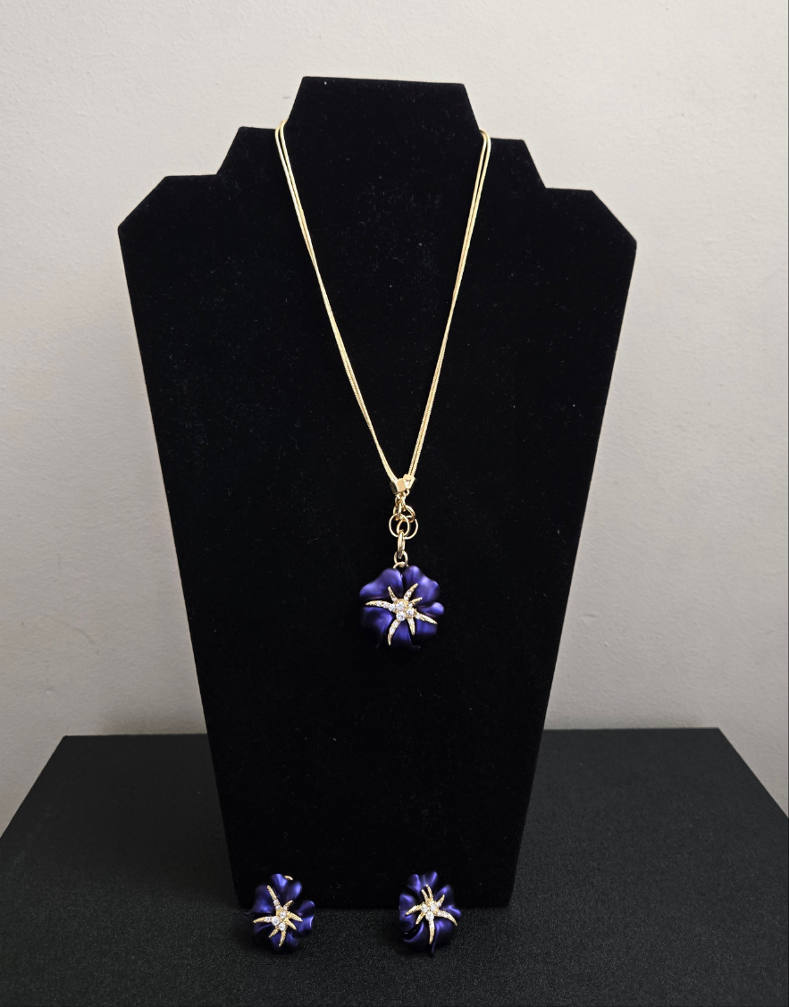Elegant Purple Flower Necklace & Earring Set