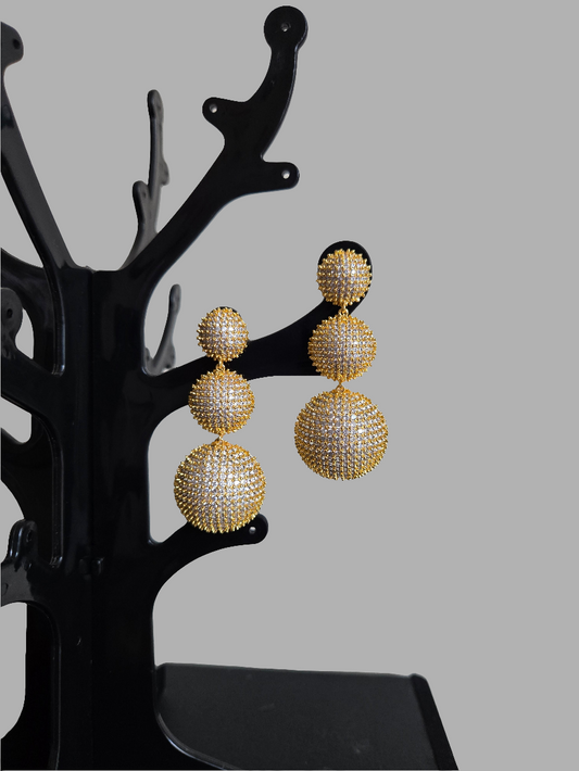 Triple Sphere Gold & Crystal Hypoallergenic Statement Earrings