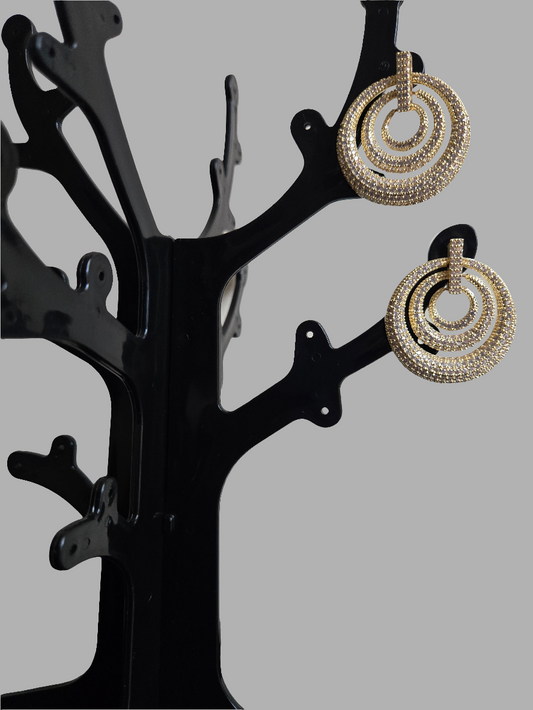 Gold Triple Circle Statement Earrings – Sparkling Cubic Zirconia Hoops