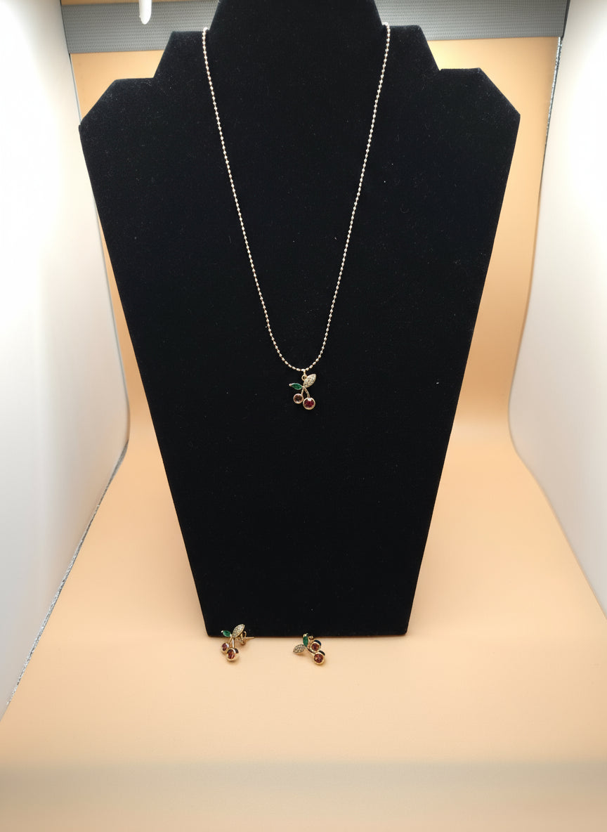 Cherry Blossom Gold Necklace, Pendant & Earring Set