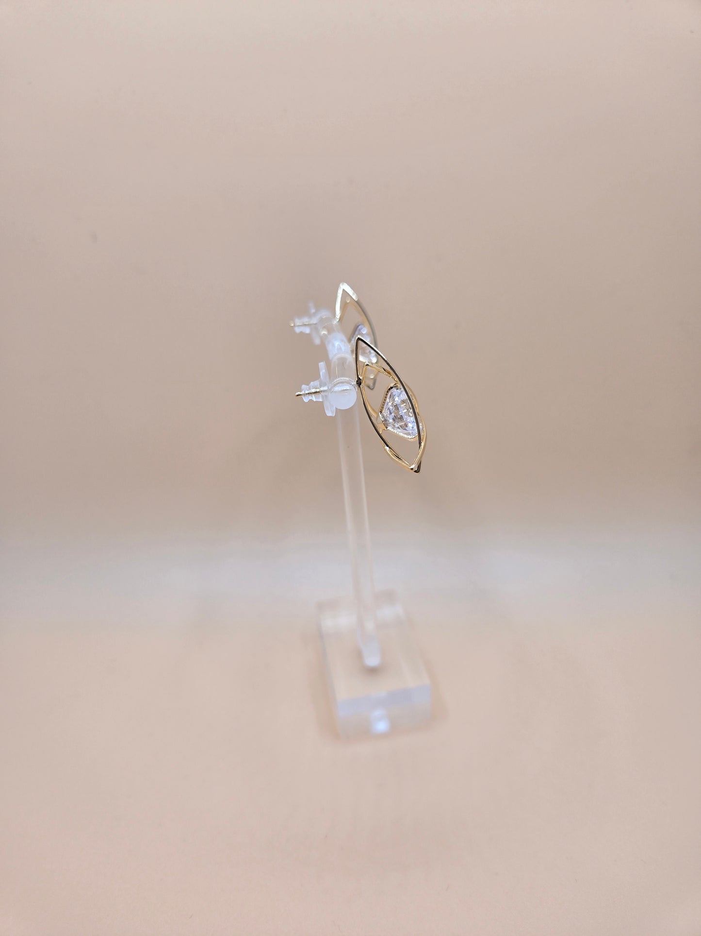 Gold Wrapped Triangular Crystal Stud Earrings