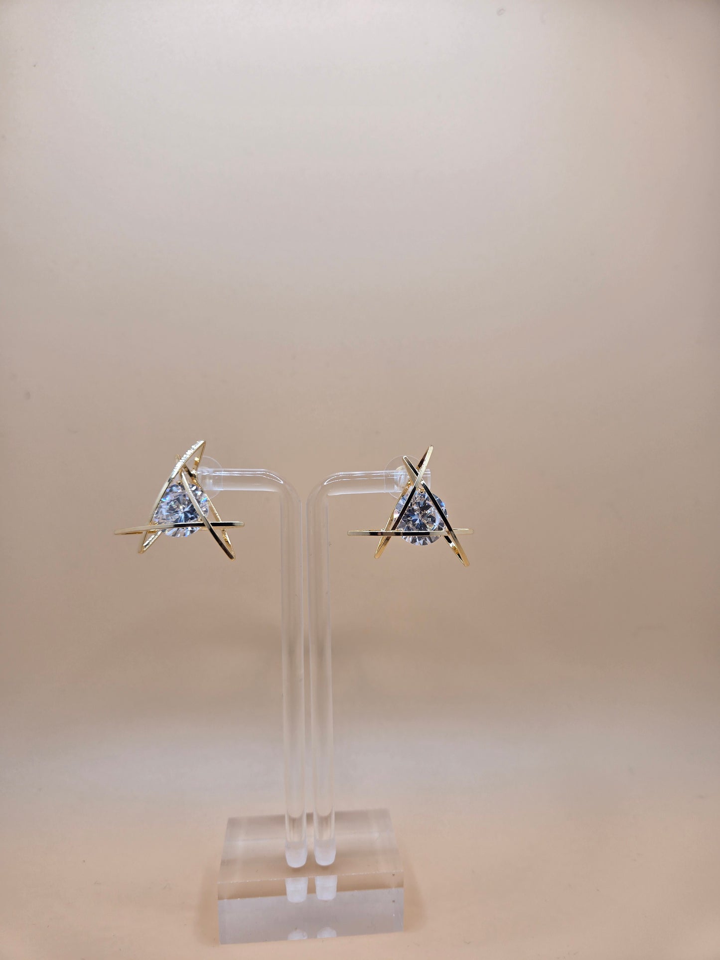 Gold Wrapped Triangular Crystal Stud Earrings
