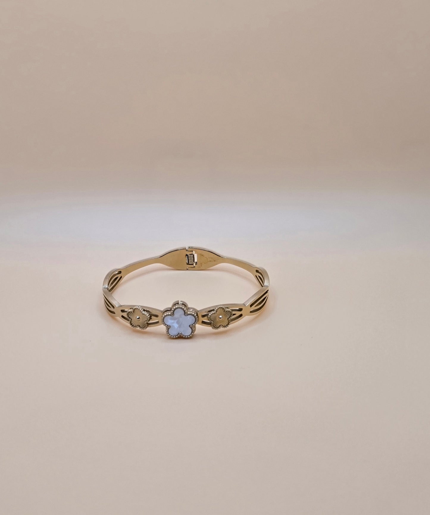 Gold Floral Bangle with Mother-of-Pearl Accent