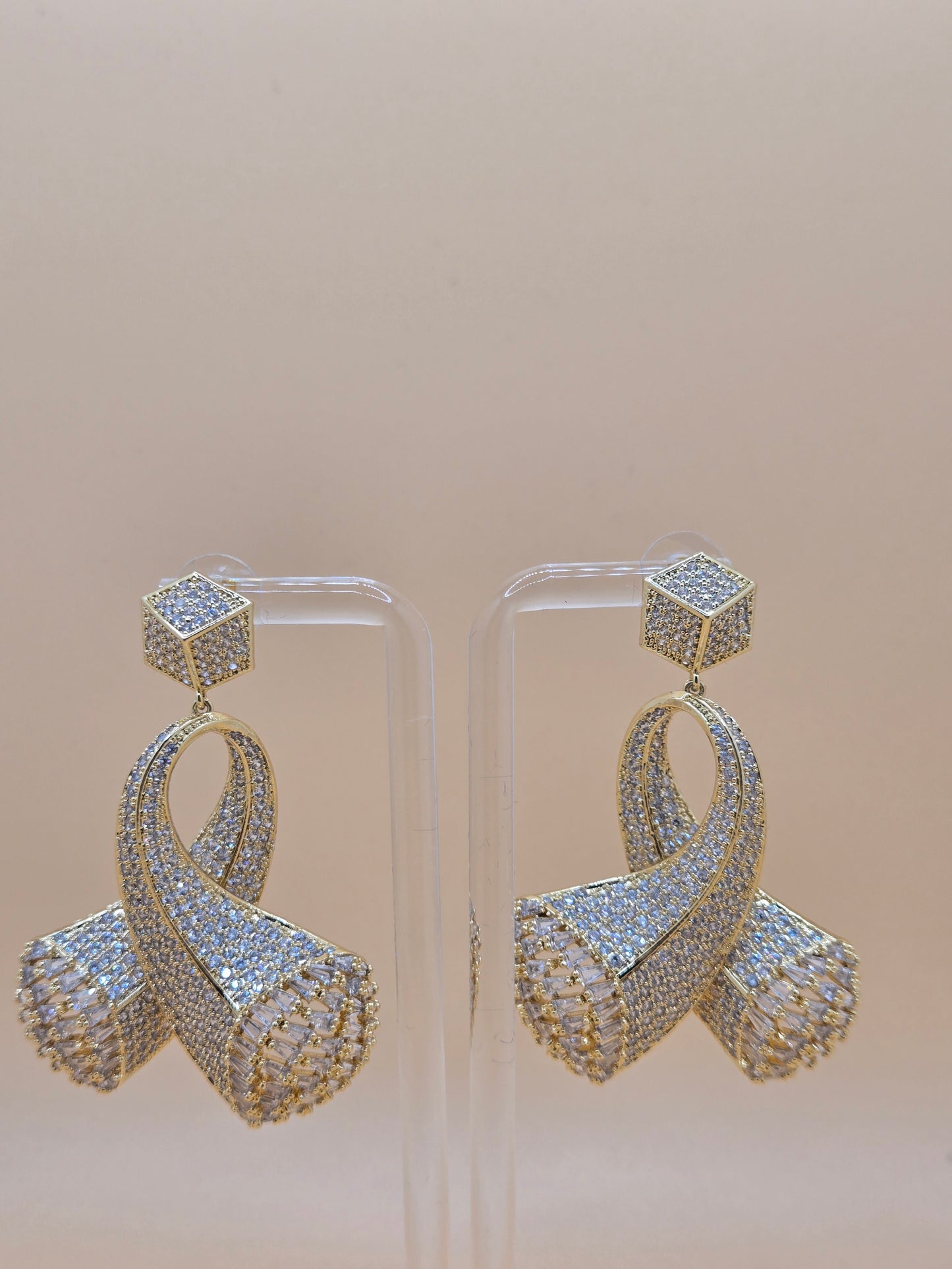 Luxury Cubic Zirconia- Accented Ribbon Drop Earrings