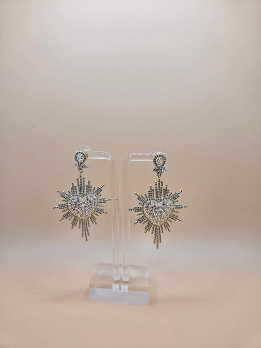 Luxury Heartburst Crystal Drop Earrings