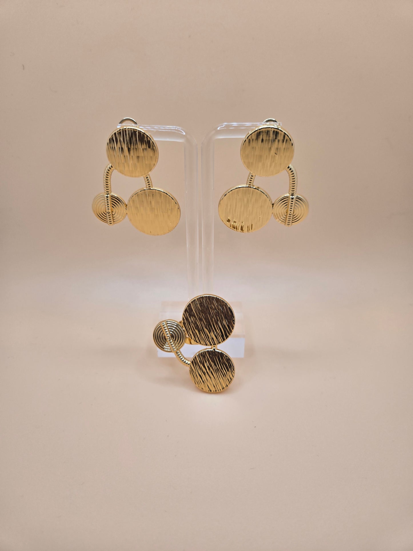Non-tarnish Gold Earrings and adjustable Ring Set