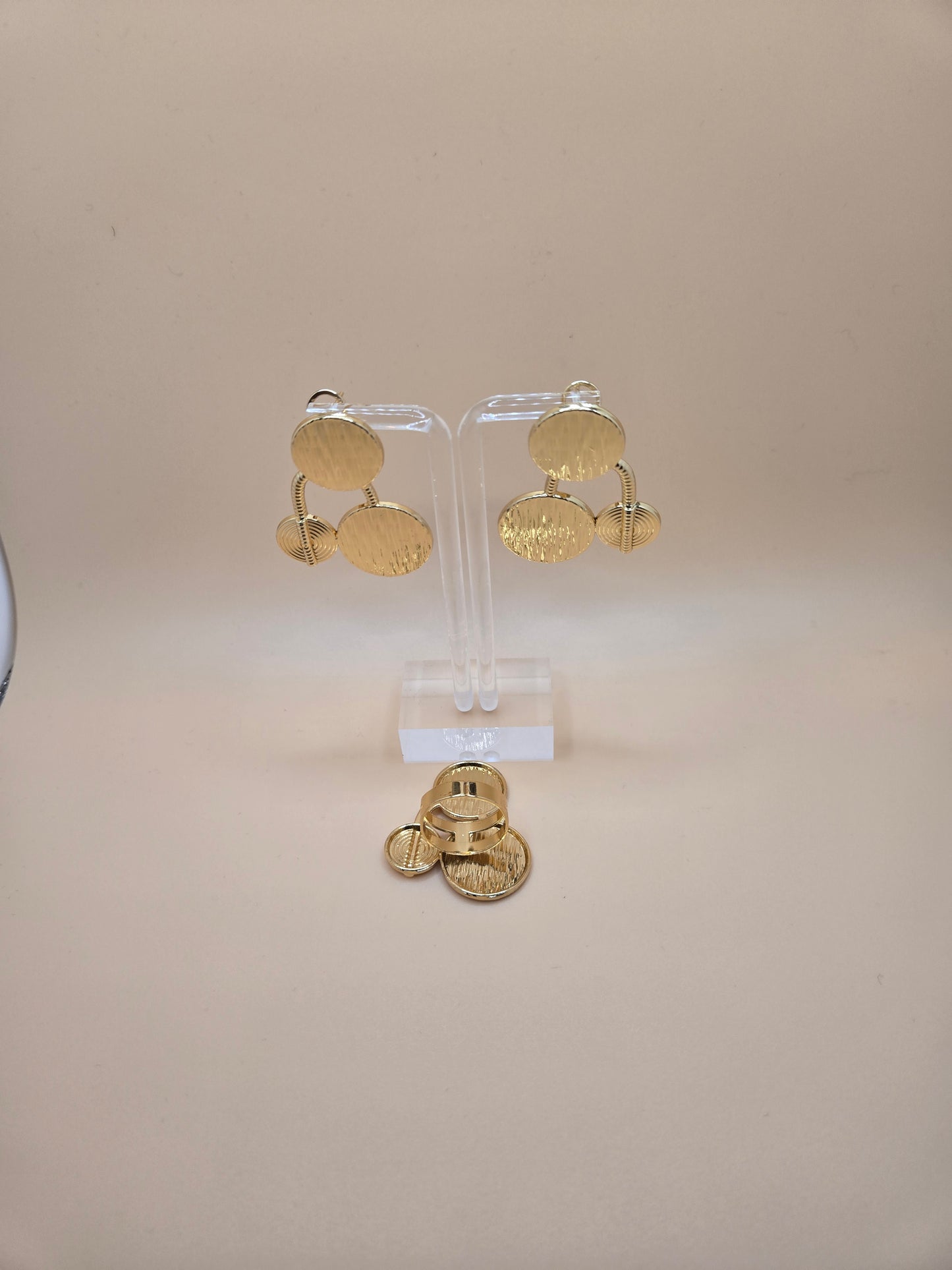 Non-tarnish Gold Earrings and adjustable Ring Set