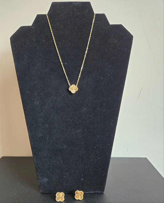 Golden Clover Necklace & Earrings Set