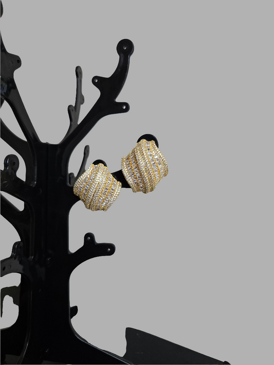 Gold-Tone Zirconia Wave Earrings