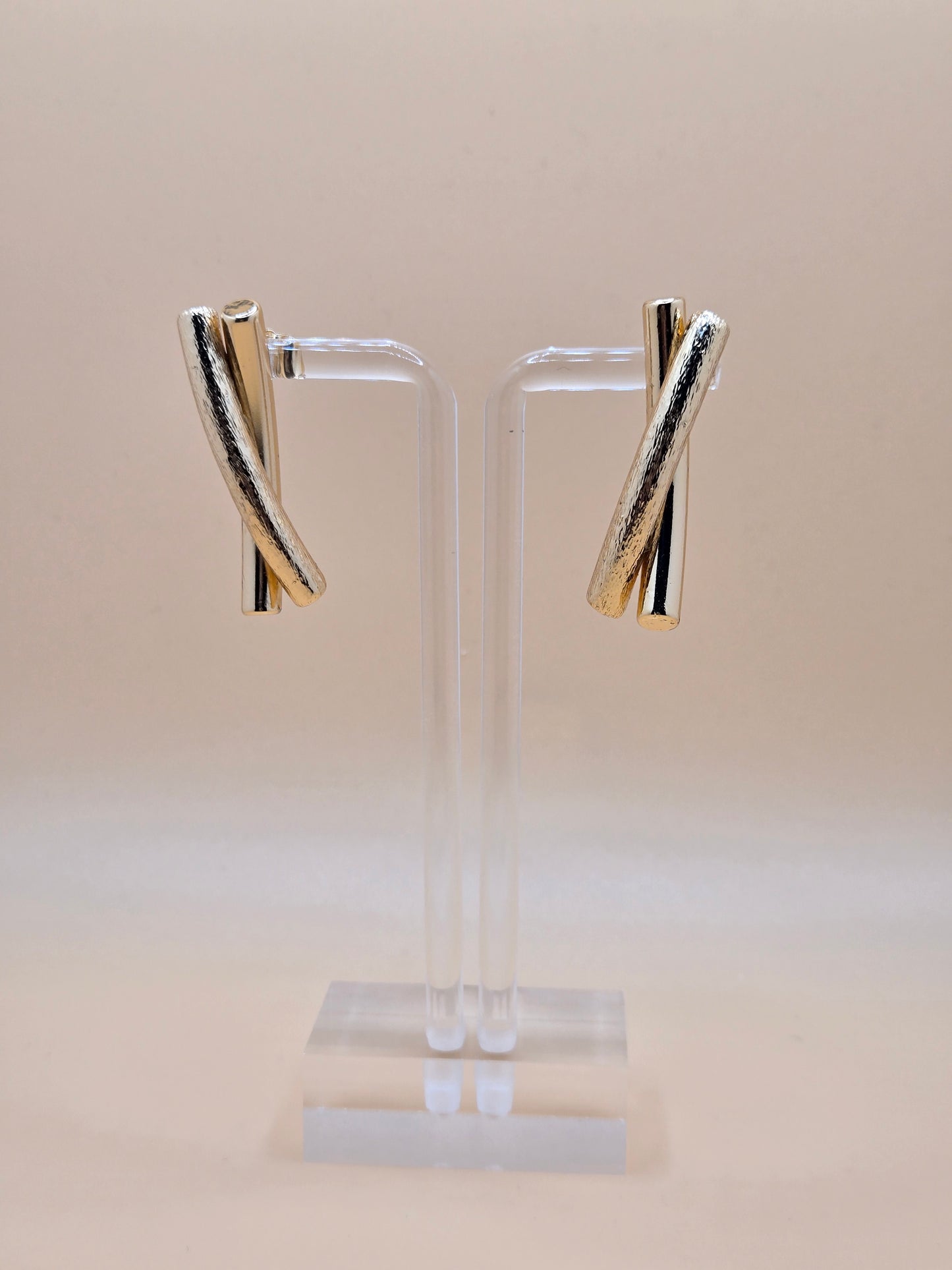 18k Gold Plated Crossed Bar Earrings