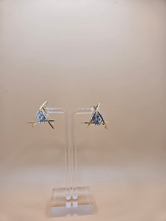 Gold Wrapped Triangular Crystal Stud Earrings