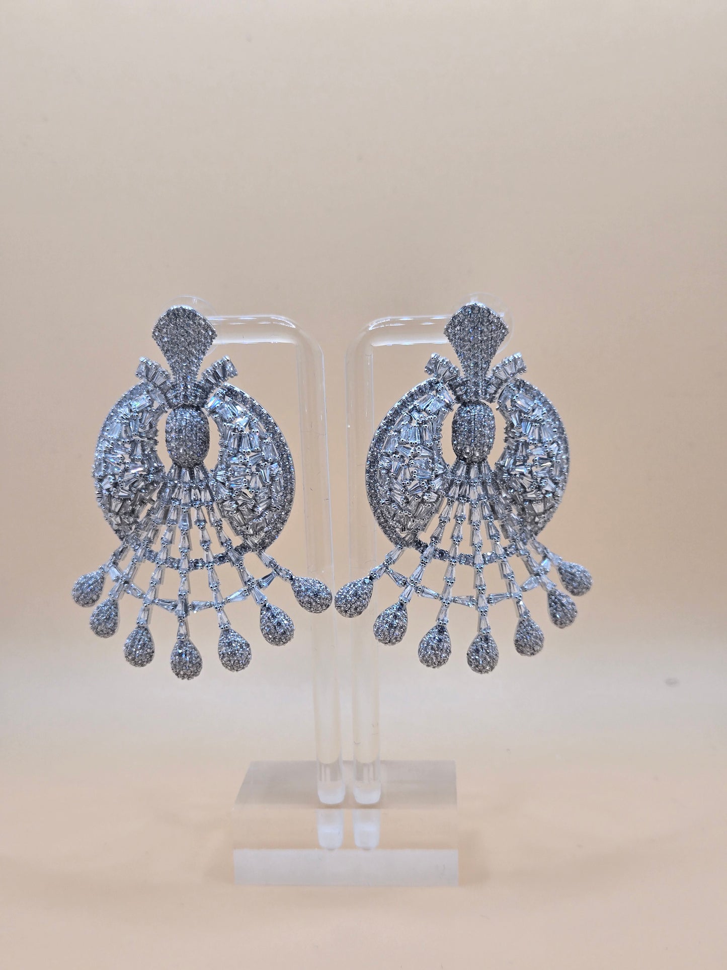 Luxury Silver Zirconia Crystal Fan Earrings