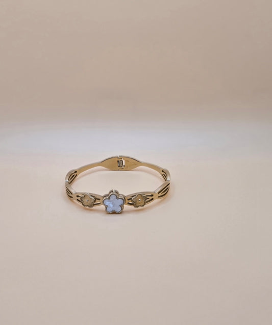 Gold Floral Bangle with Mother-of-Pearl Accent