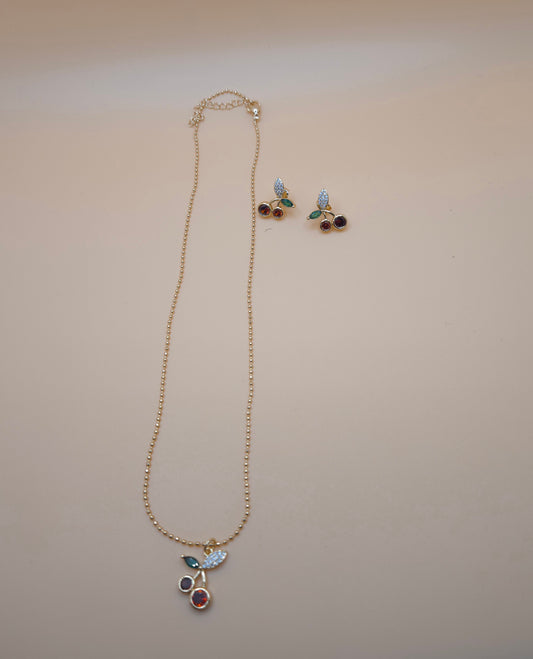 Cherry Blossom Gold Necklace, Pendant & Earring Set