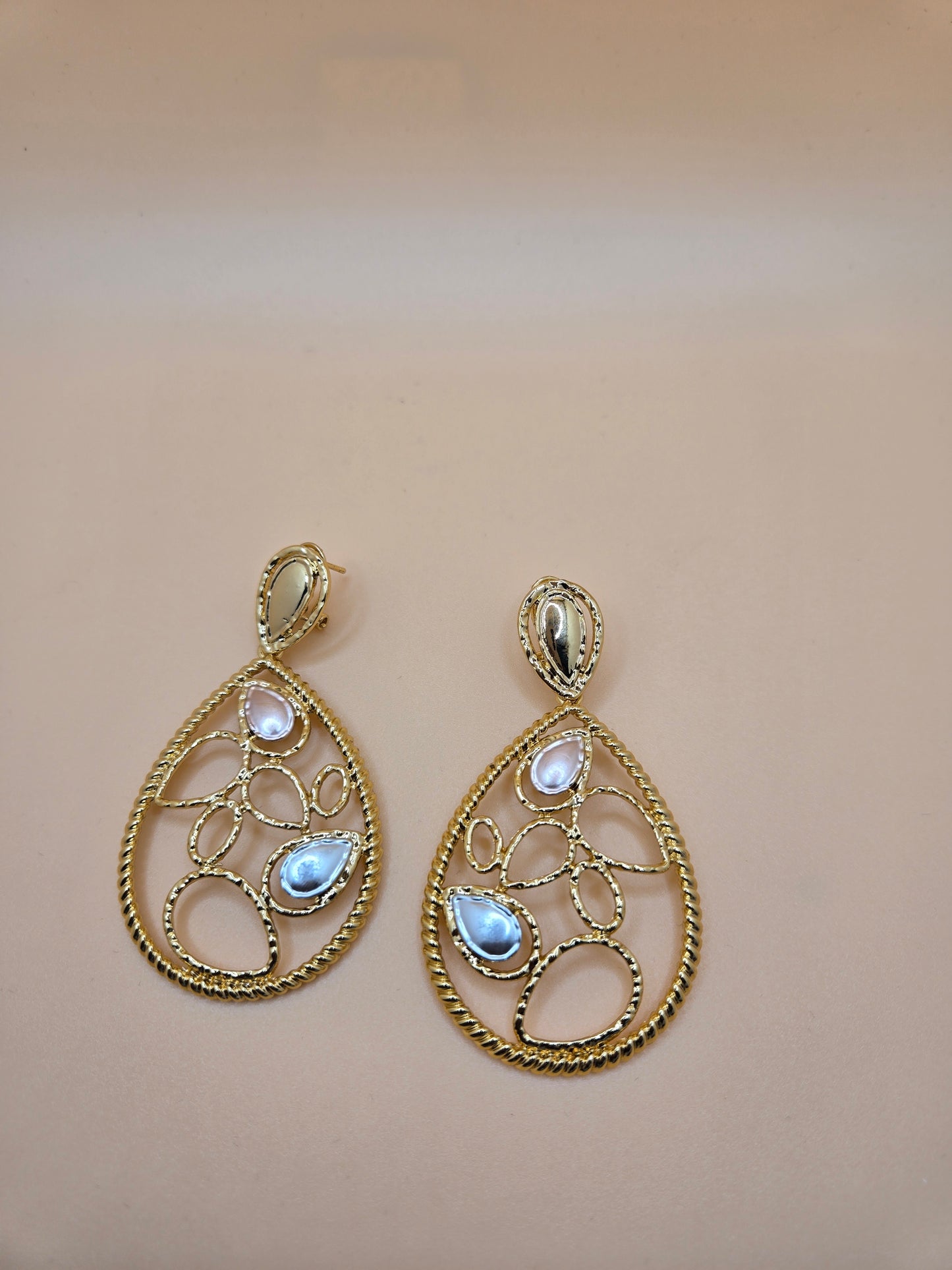 Elegant Gold Teardrop Earrings with Iridescent Gemstones