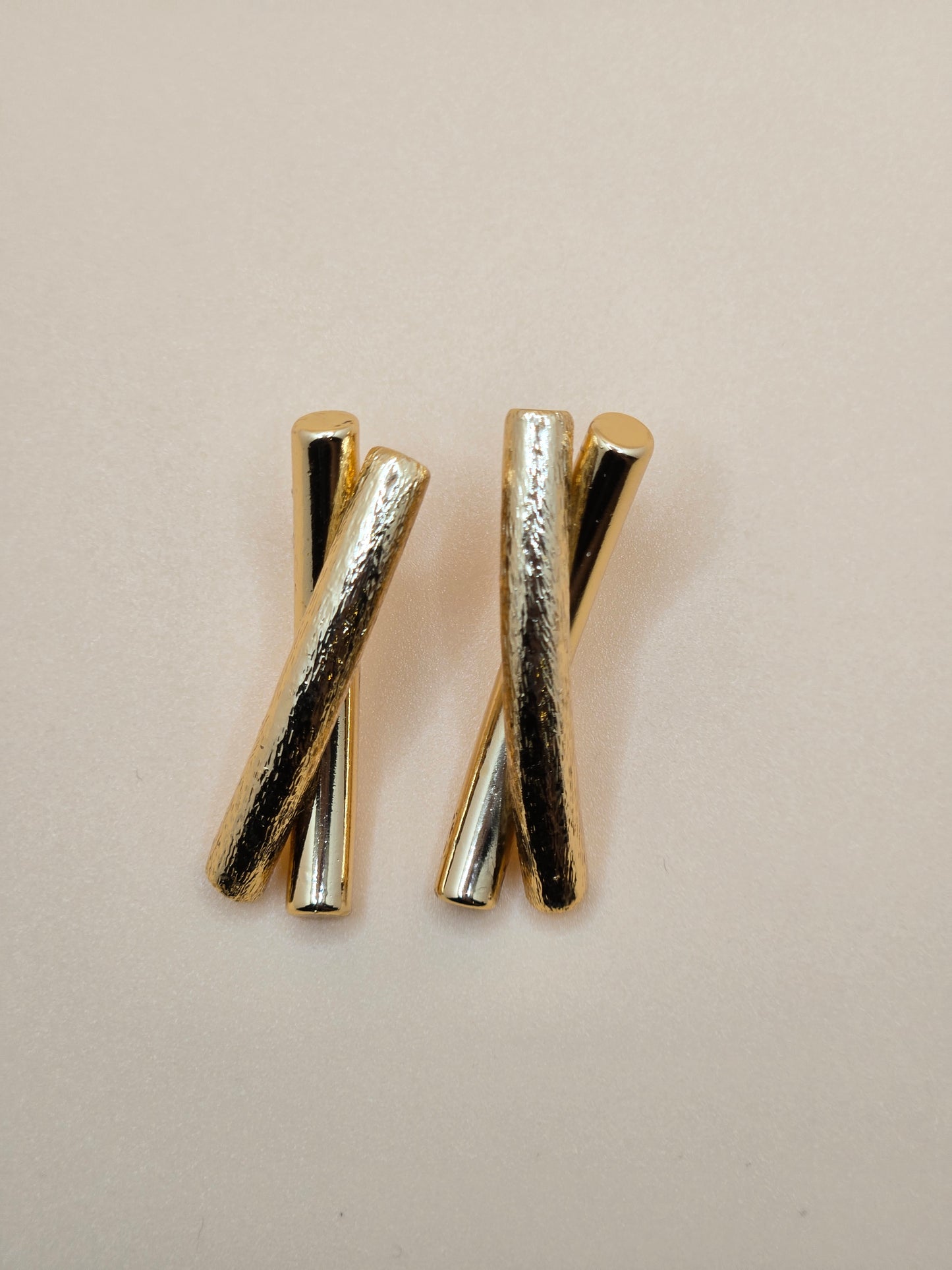 18k Gold Plated Crossed Bar Earrings