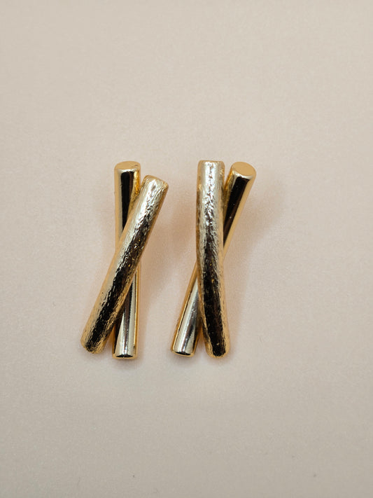 18k Gold Plated Crossed Bar Earrings
