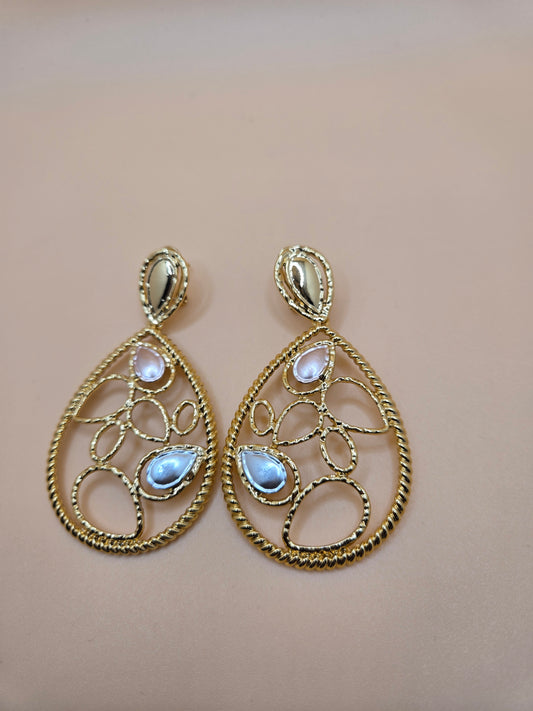 Elegant Gold Teardrop Earrings with Iridescent Gemstones