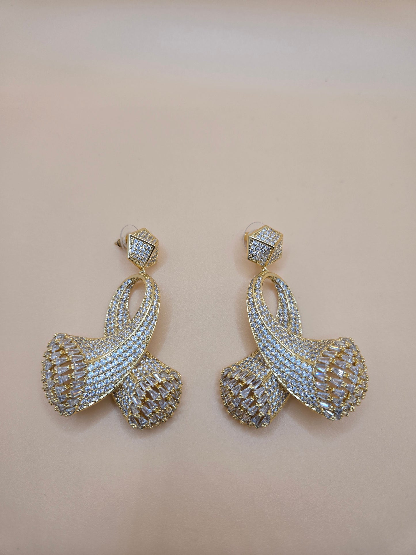 Luxury Cubic Zirconia- Accented Ribbon Drop Earrings