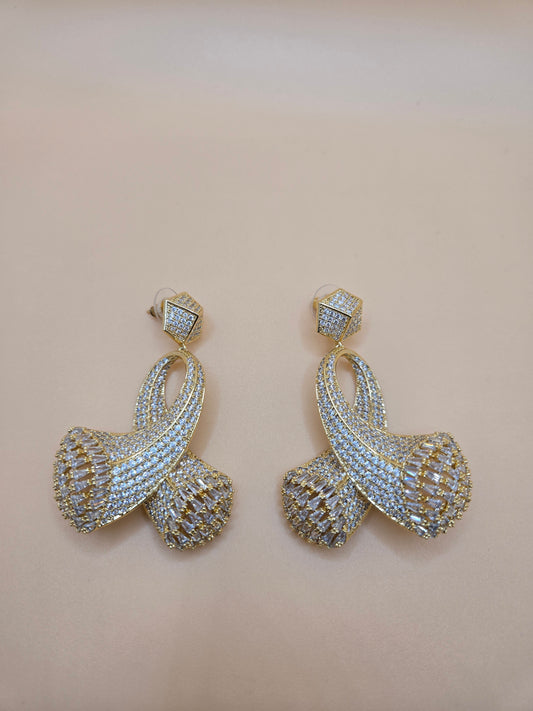 Luxury Cubic Zirconia- Accented Ribbon Drop Earrings