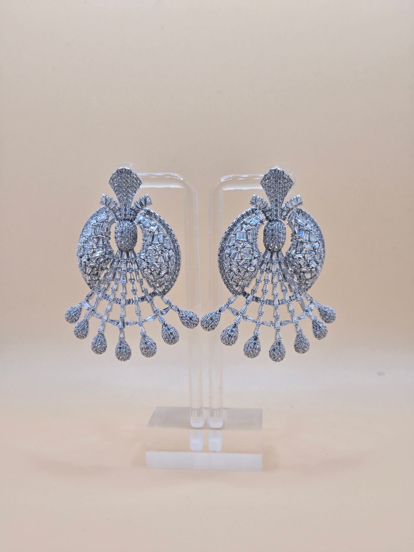 Luxury Silver Zirconia Crystal Fan Earrings