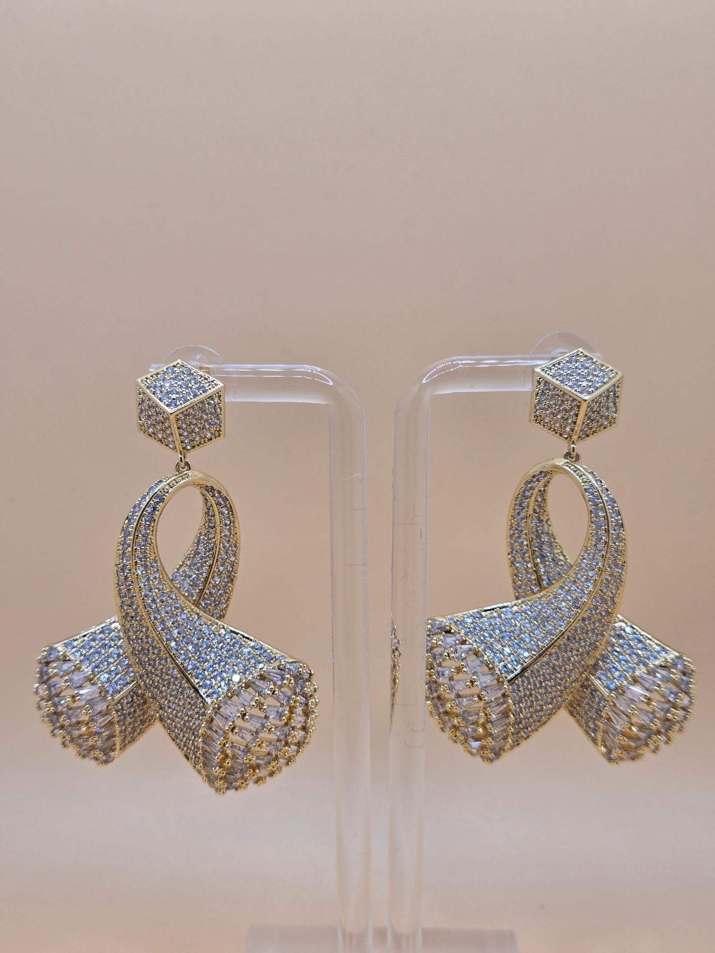 Luxury Cubic Zirconia- Accented Ribbon Drop Earrings