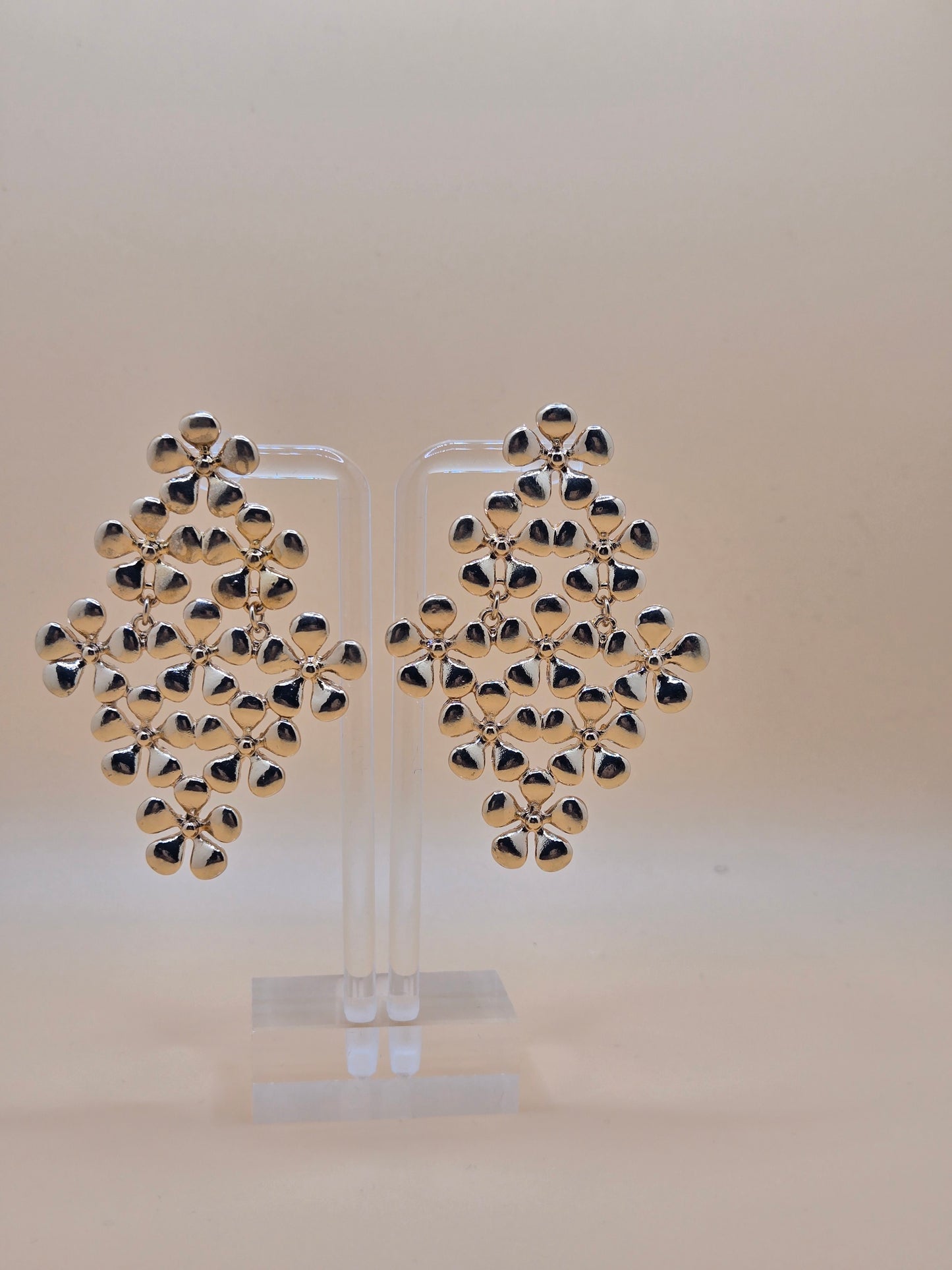 Floral Cluster Statement Earrings – Gold Plated Petal Design