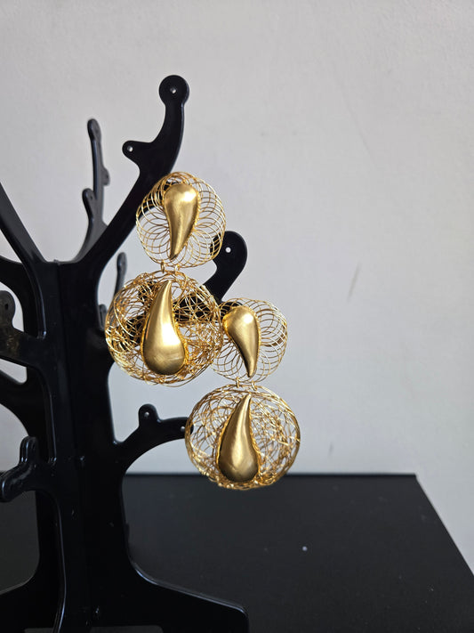 Gold Teardrop Spiral Earrings