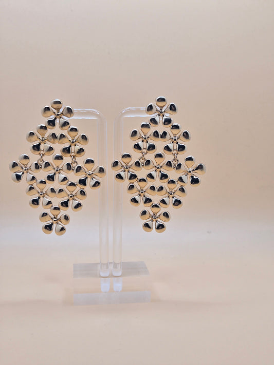 Floral Cluster Statement Earrings – Gold Plated Petal Design